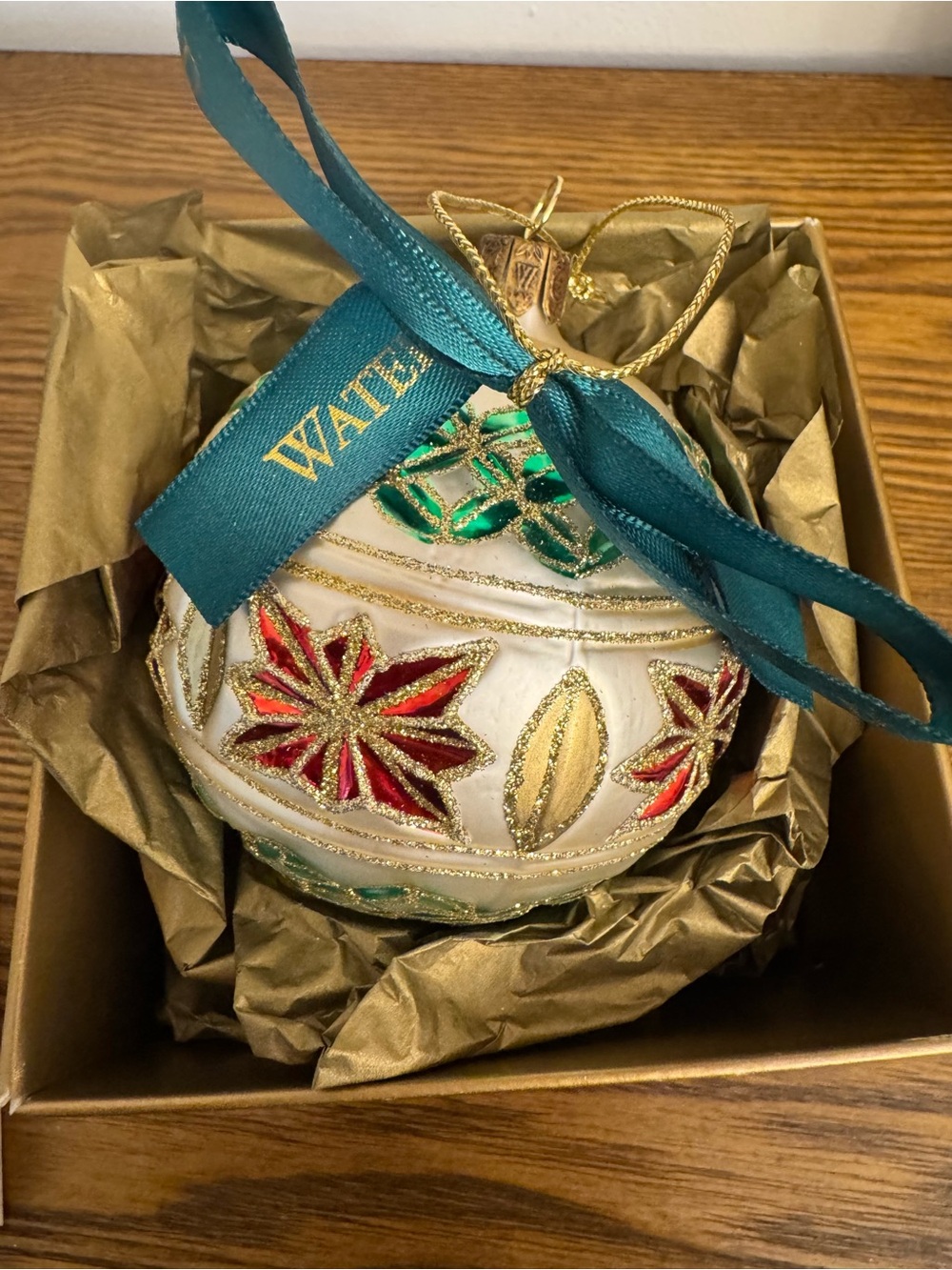 Waterford Holiday Heirlooms Poinsettia Blown Glass Ornament Vintage